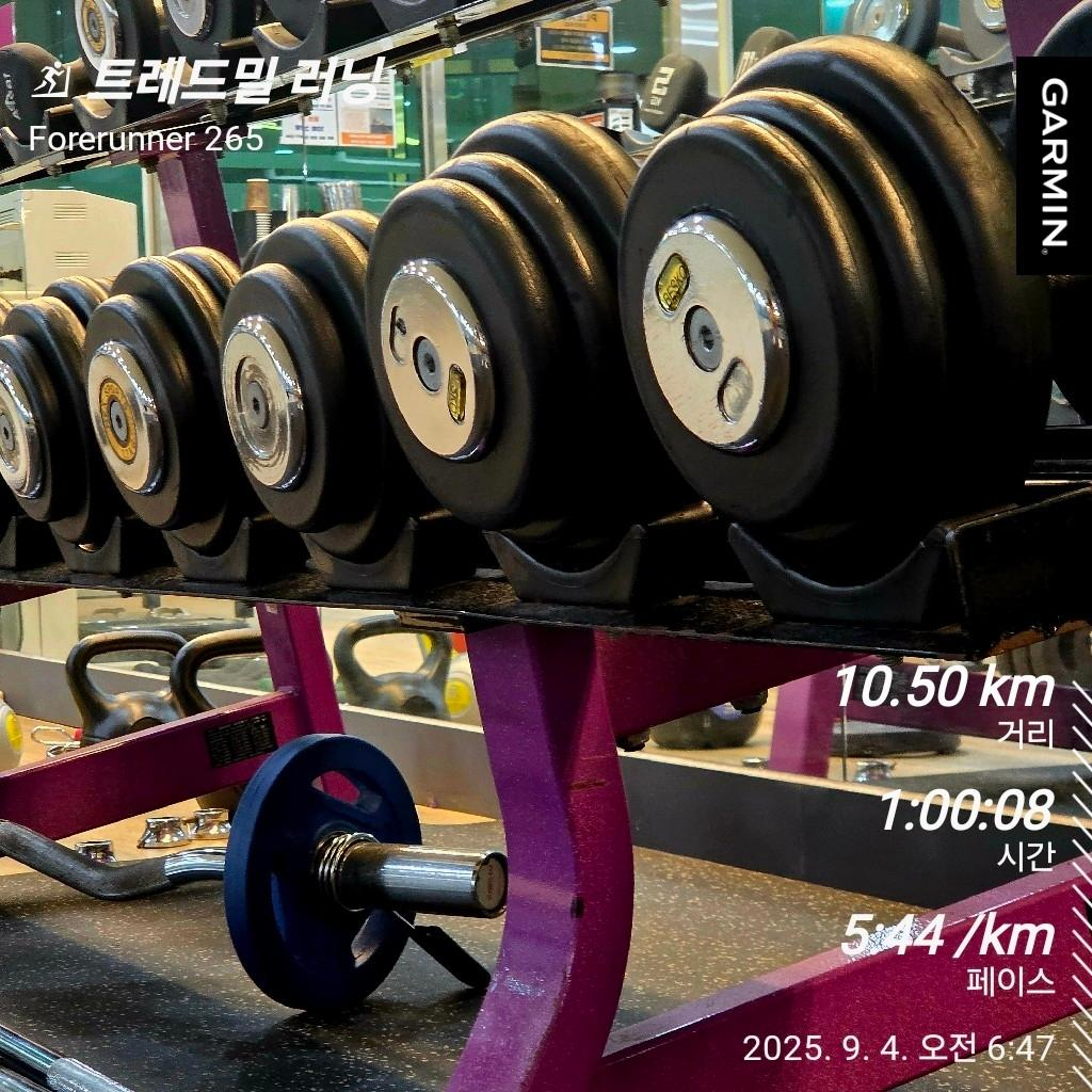 9월 4일, 평일에 비가 온다면, 우중런? 헬스장?, 트레드밀 10k